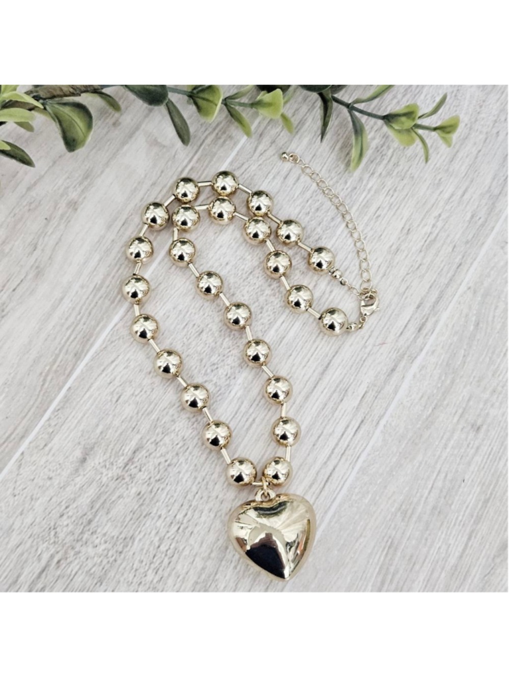 18K Gold Plated Steel Hypoallergenic Statement PuffyHeart Pendant Necklace